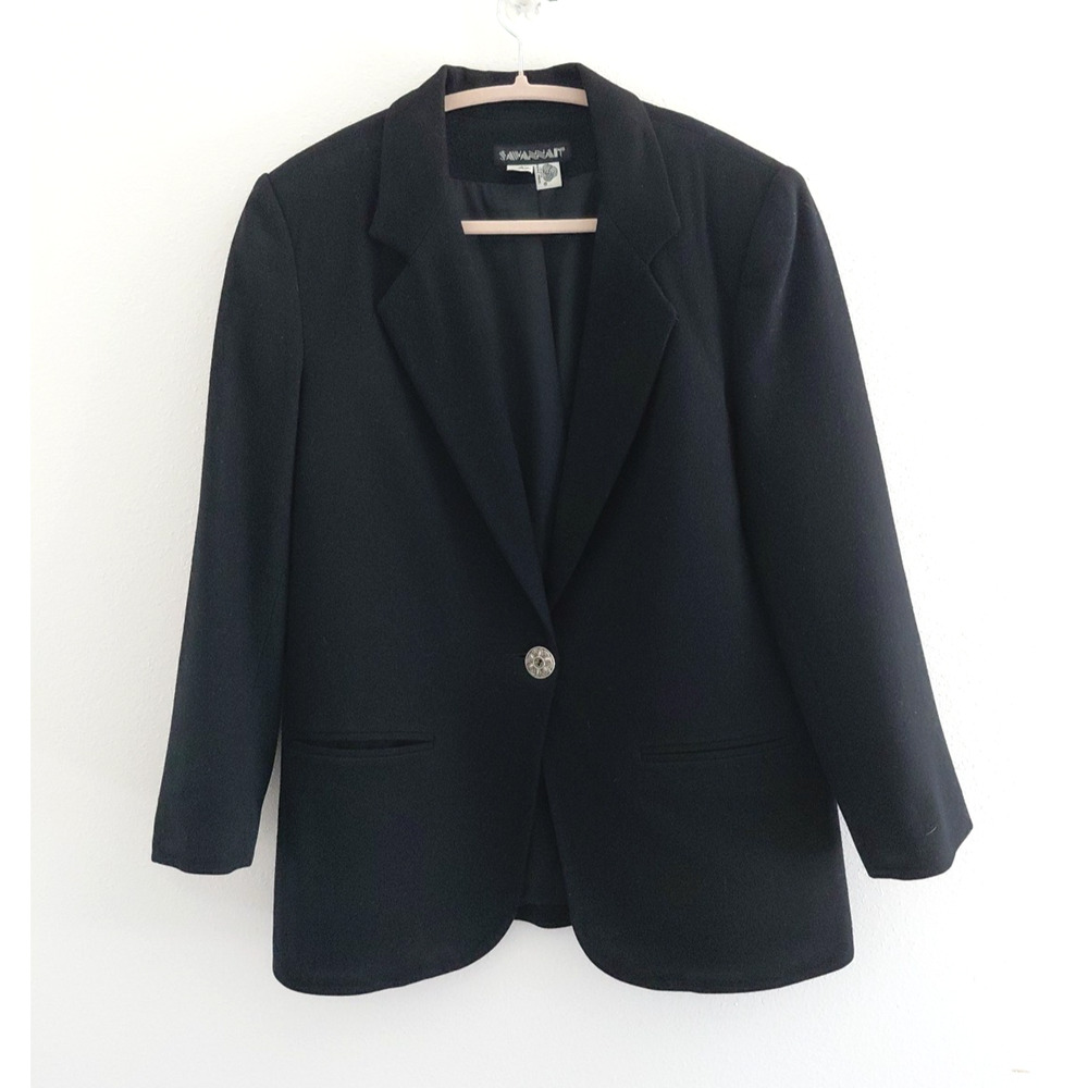 True Vintage Savannah Blazer Womens 10 Black Wool Western Single Silver Button